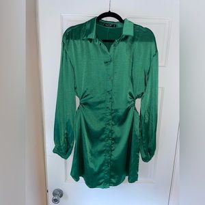Nasty Gal Green Silk Cutout Mini Dress